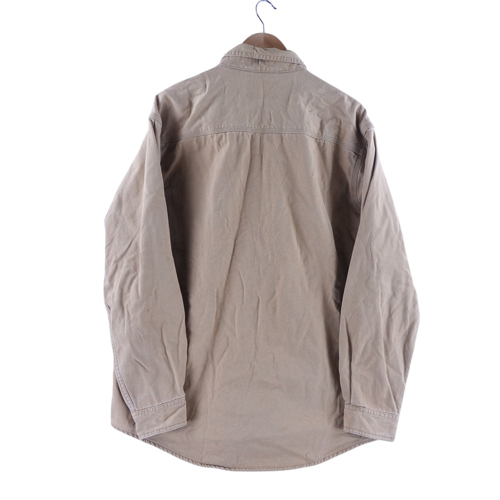 LL Bean Mens Large Flannel Lined Canvas Field Shirt Tan Plaid Snap‎ Front - Picture 3 of 10